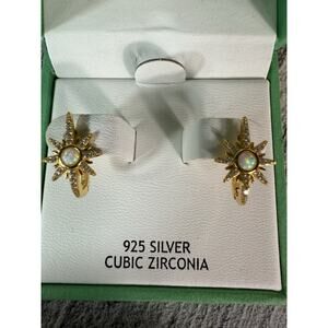 NEW IN BOX Nanette 925 Silver Vermeil Cubic Zirconia Starburst Opalite Earrings
